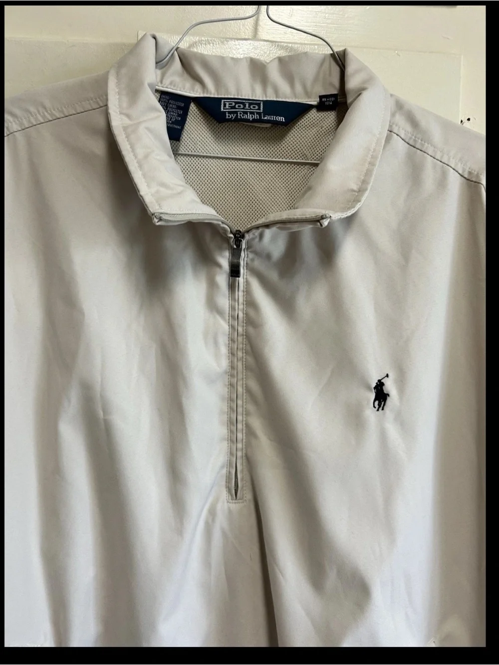 Polo Ralph Lauren Jacket Mens Size XXL Beige Windbreaker 1/2 Zip Mesh Liner